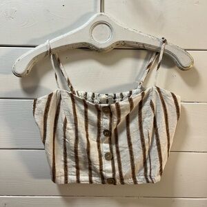 LOVE TREE Striped Crop Top – Cream & Brown – L